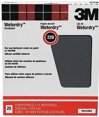 3M 99422 Wetordry Sandpaper, 220 Grit, 9 In. x 11 In.