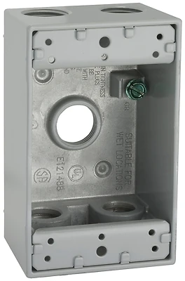 Single Gang 1/2 In. 5-outlet Gray Aluminum Weatherproof Outdoor Outlet Box