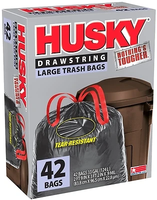 Hk33ds042b 33 Gallon Drawstring Trash Bags, Black, 0.9 Mil, 42 Count