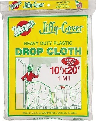 Warp's JC-1020 Jiffy Cover Plastic Drop Cloth, 10x20 Ft, 1 Mil, 12-Pack