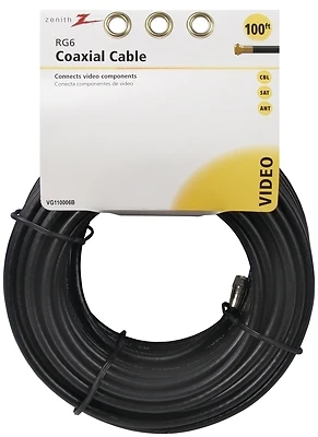 Zenith VG110006B RG6 Coaxial Cable, 100 Feet, Black