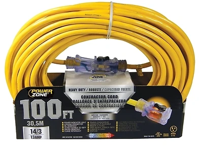 PowerZone ORP511735 Contractor Cord, 14 AWG, 100 Ft, Yellow