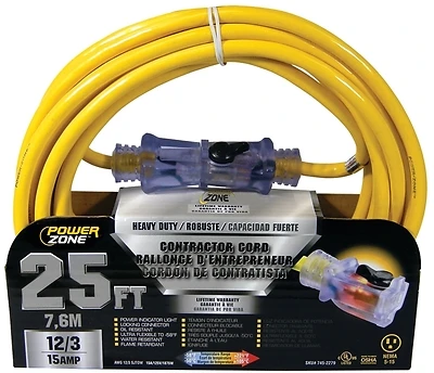 PowerZone ORP511825 Pro SJTOW Extension Cord, 12/3, 25 Ft.