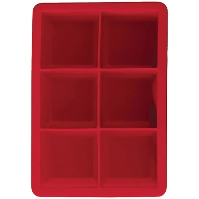 Houdini W6330T Red Silicone Ice Tray, Dishwasher Safe, Makes 6 Large Cubes