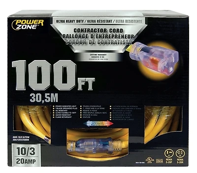 Orp711935 100 Ft. 10/3 Pro T-blade Extension Cord, 20 Amp, Yellow