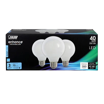 Feit Electric G2540W950CAFL3R G25 Filament LED Bulb, Daylight, 40W Equivalent, 3 Pk
