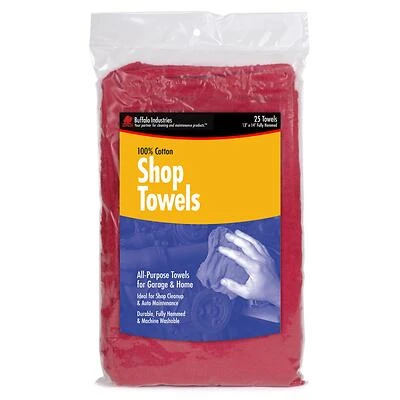 Cotton Shop Towels 14 In. X 14 In. Red 25 Pk - Efficient Grease And Oil Rags