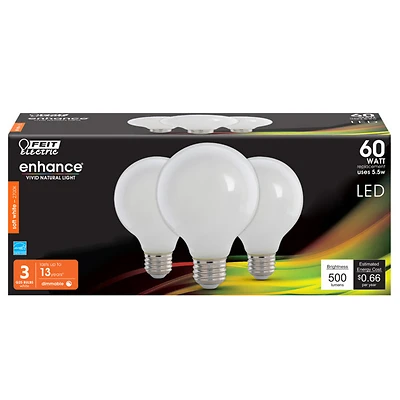 Feit Electric G2560W927CAFL3R G25 LED Filament Bulb, Soft White, 60W Equiv, 3 Pk