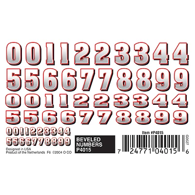 Dry Transfer Decal Beveled Numbers 3" X 2.5" Sheet Multicolored