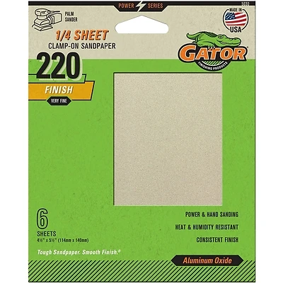 220 Grit Aluminum Oxide 1/4 Sheet Sandpaper, 6-pack, Model 5030