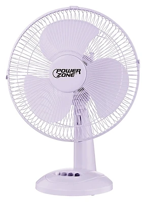 Powerzone FT-30 12-Inch 3-Speed Oscillating Table Fan, White