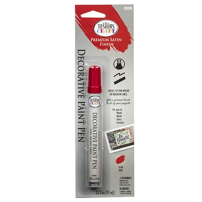 Testors 215154 Decorative Paint Pen, Chisel Tip, Ruby Satin, 0.33 Oz