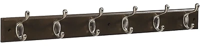 National Hardware S813-006 Hook Rail, 6-Hook, Satin Nickel, Brown Wood, 27 In.