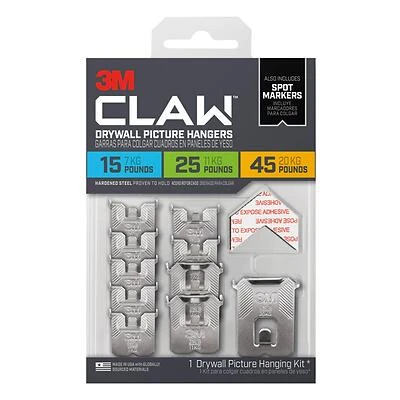 3M 3PHKITM-10ES Drywall Picture Hanger Variety Pack with Spot Marker, 45 lb, Steel, 1/8 in Projection