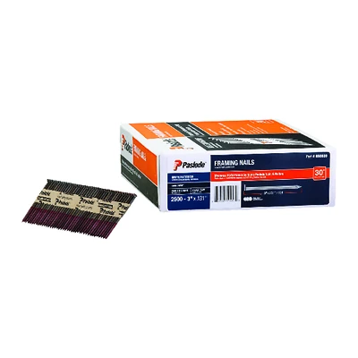 Paslode 650830 Collated Framing Nails, Smooth Brite 30°, 3 x .131 In., 2,500-Ct.
