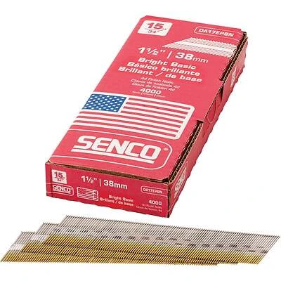 Senco DA17EPBN Series Finish Nail, Glue Collation, 1-1/2 in L, 15 ga, Steel, Bright Basic, Brad Head, Smooth Shank