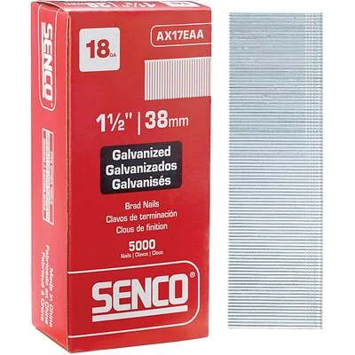 Senco AX17EAA Straight Collation Brad Nails, Galvanized, 18 Gauge, 1.5-In., 5,000-Ct.