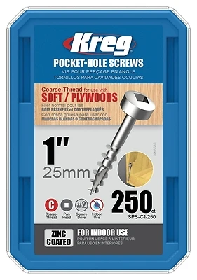 Kreg SPS-C1-250 Pocket-Hole Screw #7 x 1 In, Zinc, 250-Pack