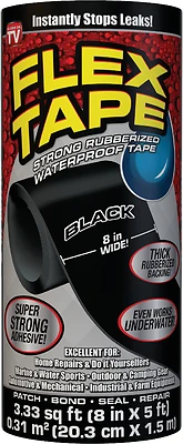 Flex Tape TFSBLKR0805 Waterproof Repair Tape, Black, 8-In. x 5-Ft.