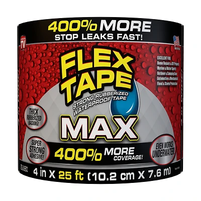 Flex Tape Max Waterproof Tape, Black, 4 In. x 25 Ft.