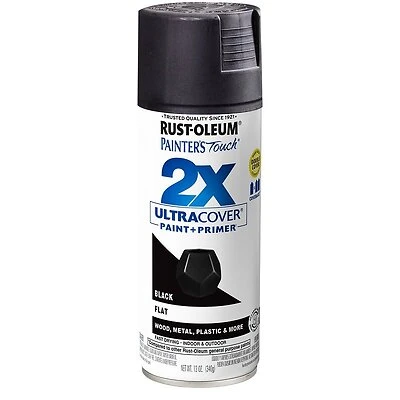 Painter's Touch 2X Ultra Cover 334020 Spray Paint, Flat, Black, 12 oz Aerosol Can