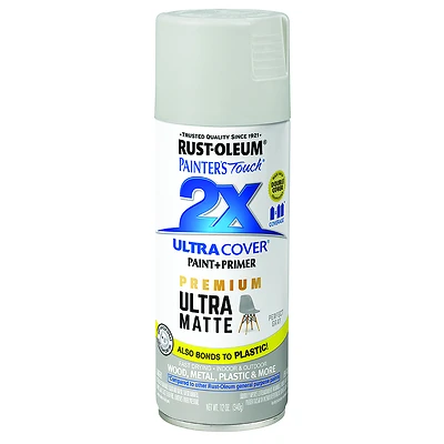 Rust-Oleum 331184 Painter's Touch 2X Ultra Cover Spray Paint, Matte Gray, 12 Oz