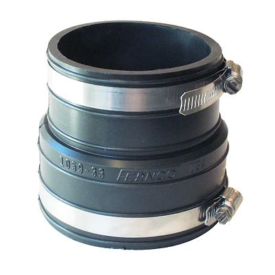 Fernco P1059-33 Flexible Coupling, 3 in, 3.99 in L, Socket, PVC, Black, 4.3 psi Pressure