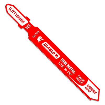 T-Shank Jigsaw Blade, Carbide, For Thin Metal, 24 TPI, 3-1/4--In.