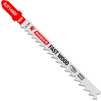 Diablo DJT144DF5 T-Shank Jigsaw Blade, Bi-Metal, Wood, 6 TPI, 4-In., 5-Pk.