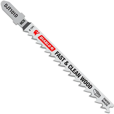 Diablo DJT101D5 T-Shank Jigsaw Blade, High Carbon Steel, 6 Tooth, 4-In., 5-Pk.