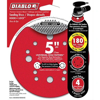 Diablo DCD050180H04G Sanding Disc, 5 in Dia, 180 Grit, Fine, Ceramic Abrasive, 12-Hole