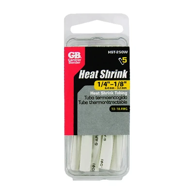 Gardner Bender HST-250W Heat Shrink Tubing, 1/4-1/8 In., White, 3 In., 5-Pack