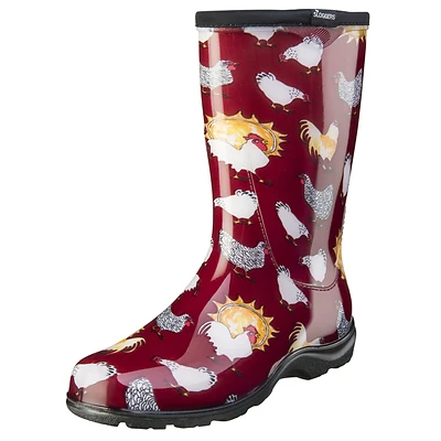 Women's Barn Red Chicken Print Rain And Garden Boots Size 9