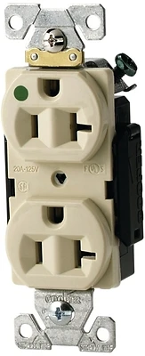 Eaton AH8300V Hospital Grade Duplex Receptacle, 20A, 125V, Ivory