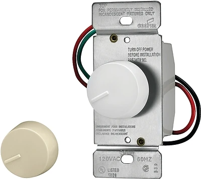 Eaton RI306P-VW-K2 3-Way Rotary Dimmer Switch, 600W, Ivory