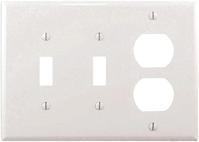 Pj28w 3-gang Wall Plate For 2 Toggles & Duplex, Pack Of 15, White