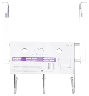 Simple Spaces HK06-CH Chrome 3-Hook Garment Door Hanger