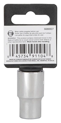 1/2 Inch Drive Standard Socket, 12 Millimeter, 12 Point, Chrome Vanadium Steel