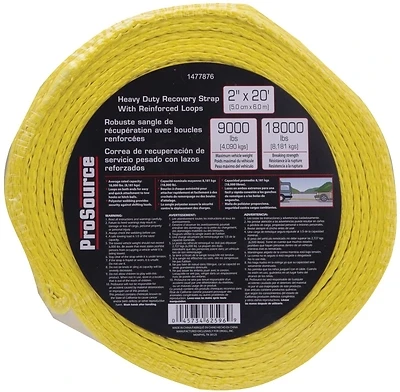 Fh64062 Recovery Strap, 2 In W X 20 Ft L, 18,000 Lb Capacity, Yellow