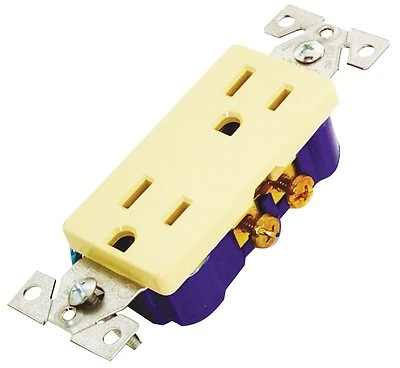 Eaton 1107V-BOX Decorator Duplex Receptacle, 15A 125V, Ivory