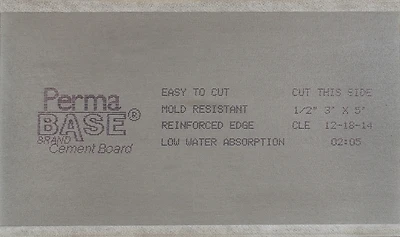 Permabase Cement Board 3 Ft W X 5 Ft L X 1/2 In, Model Cb3612 50 Pk