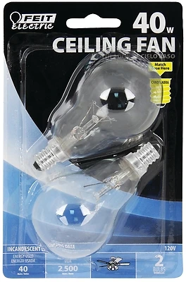 Feit Electric BP40A15C/CL/CF Ceiling Fan Bulb, 40W A15 Clear, E12 Base, 2-Pack