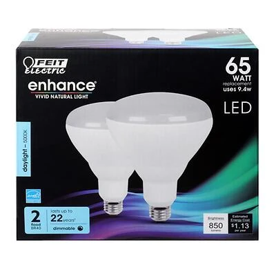 Feit Electric BR40DM/950CA/2 LED Bulb, Daylight, 65W Equivalent, Dimmable, 2 Pk