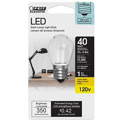 Feit BP40S11N/SU/LED S11 LED Bulb, 40W Equivalent, E17 Base, Warm White