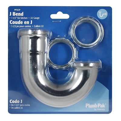 Plumb Pak PP2CP Brass J-Bend, 1-1/2 In., Slip Joint, Chrome