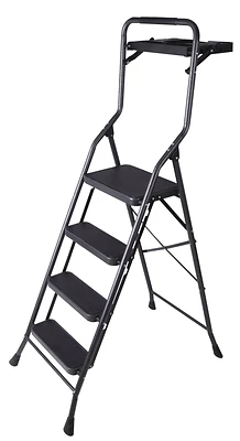 Simple Spaces HB4-2H Folding Steel Step Stool, 4-Step, 200 Lb, Hammertone Black