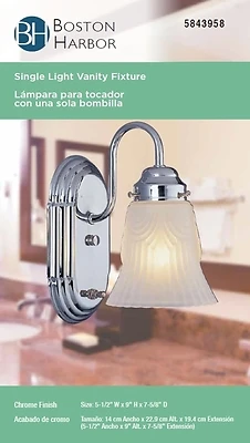 Rf-v-026-ch3l Chrome Vanity Light Fixture With Frosted Glass Shade