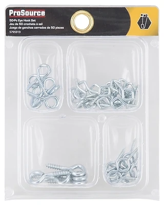 Prosource JL82112-3L Eye Hook Set, Assorted Sizes, 50 Piece