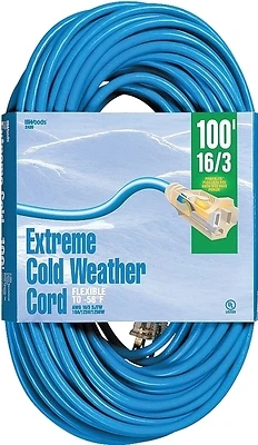 Woods 2436 Coldflex Outdoor Extension Cord, 16/3, 100 Ft, Blue