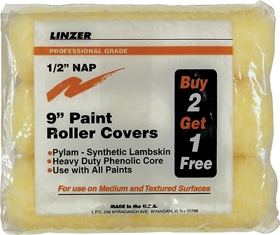Rs1443 Pylam Roller Cover 3pk 9" X 1/2" Nap For All Paints